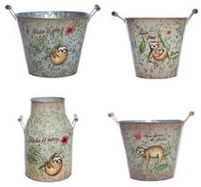 Sloth metal bucket flower - sloth,