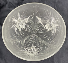 Verlys Bowl Thistle Pattern Frosted Pressed Art Glass 8.5" Signed 1930s