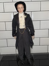 Vintage Franklin Heirloom Porcelain Dolls Groom 22” W/Boxe And Stand