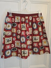 Cath Kidston Skirt Womens Red Clocks Cotton Size M Retro Style Rare
