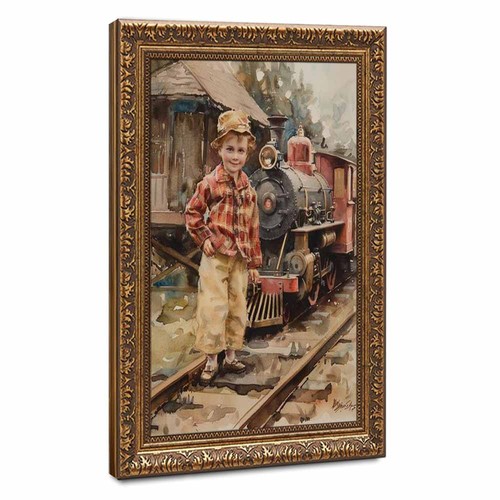 Vintage steam train and boy - vintage,