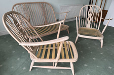 Vintage Ercol Fleur de Lys 2 seater sofa & 2 arm chairs, no cushions