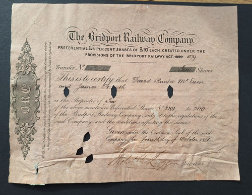 Bridport railway company share - company,