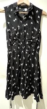 H&M Bird Print Sleeveless Shirt Dress, Black & White, Women's UK 10