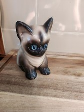 Vintage Porcelain Siamese Kitten Cat Figurine Ornament Blue Eyes No Box VGC