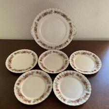 Vintage Royal Stafford "Love Story" Cake Plate & 5 Tea Plates Bone China England
