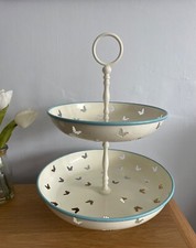 LAURA ASHLEY, CREAM & BLUE ENAMEL METAL 2 TIER CAKE /, BUTTERFLYS