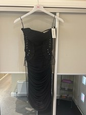 Dolce & Gabbana Black Silk Strapless Corset Midi Dress As Seen on Kim Kardashian