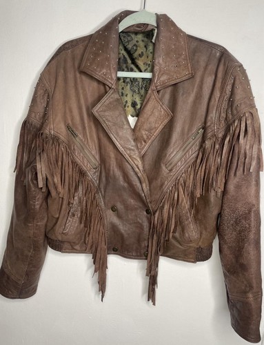 Leather biker jacket western - jacket,