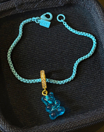 Blue gold box chain charm - blue, &