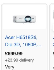 Acer H6518STi 1080P Full HD Short Throw Home Cinema Projector 3500 Lumens, HDMI