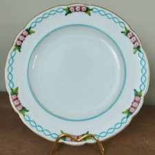 Antique 1881 (S) Royal Worcester Plate With Pink Flowers & Blue Ribbon, 26.5cm