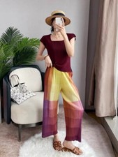 Pleats Please Issey Style Pleated Wide-Legged Trousres with Gradient Color