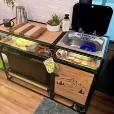 Caravan Sink & Hot / Cold Faucet with Tempered Glass Lid For Campervan Camper UK