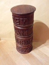 Vintage Wooden Tea Canisters | Stackable | Assam | Earl Grey | Hand Carved 7" 