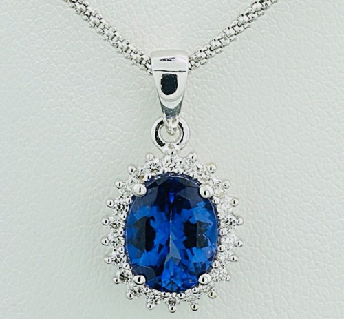 Tanzanite and diamond cluster - tanzanite,