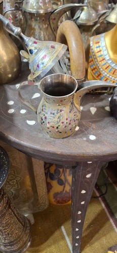 Vintage brass enamel dallah - vintage,