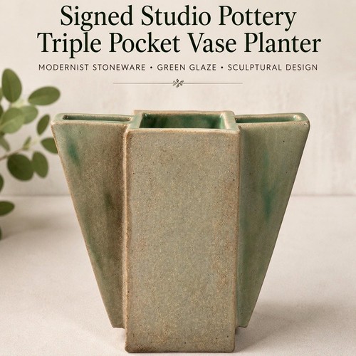 Signed studio pottery triple - studio,