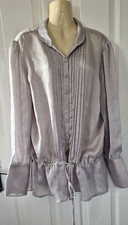 DEBBIE SHUCHAT silver grey chiffon blouse, pleat detail, size XL