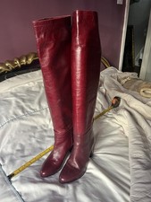 Burgundy Long Real Leather Ladies High Block Heeled Boots Size 4 Worn Once