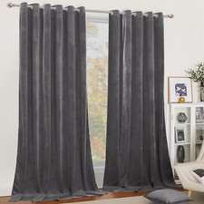 Thick Heavy Velvet Curtains PAIR of Eyelet Ring Top Fully Lined Ready Made Panel