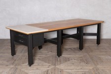 LARGE KITCHEN ISLAND TABLE ON CASTORS WITH MARBLE FOOD PREPARATION STATION