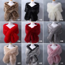 Women's Faux Fur Shawl Thicken Wrap Wedding Winter Long Stole Shrug Bridal Scarf