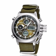 OHSEN Men's Sports Military Watch Analog Digital Quartz Nylon Canvas Wristwatch