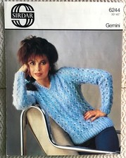 SIRDAR KNITTING PATTERN 6244 FOR SWEATER IN GEMINI ~ SIZES 30 - 40” CHEST