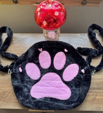 Black & Pink Plush Cat Paw Bag – Kawaii Faux Fur Crossbody / Shoulder Bag