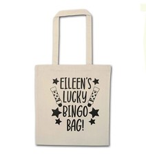 lucky bingo bag, tote bag game numbers dabbers bingo balls personalised 6883