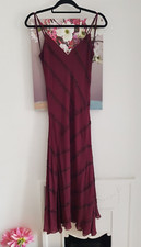 Warehouse Burgundy Silk Maxi Dress, UK Size 14 Beaded V-Neck Bias Cut