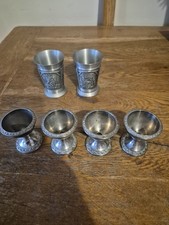 Lanthe Silver Plated Egg Cups/pewter beaker or shot glass with an embossed scene