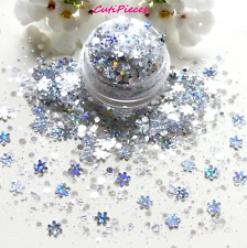 Nail Art *Ice Queen* Xmas Silver Snowflake Iridescent Hex Glitter Sequin 5ml Pot