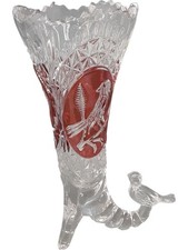 Hofbauer Ruby Byrdes Cornucopia Vase Lead Crystal German Decorative