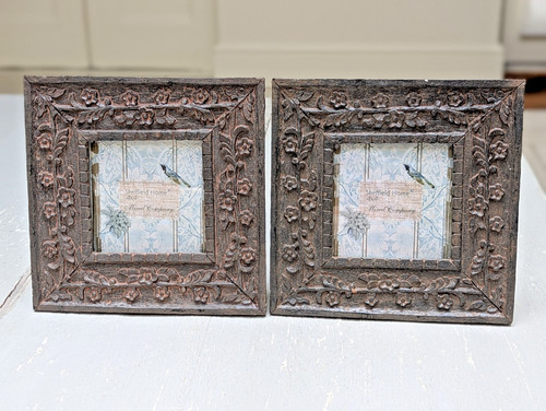 Pair floral indian carved - pair,