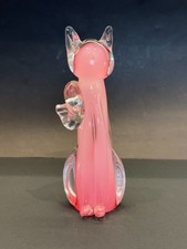 TALL GLASS PINK CAT SITTING ORNAMENT PAPERWEIGHT FIGURINE EXCELLENT