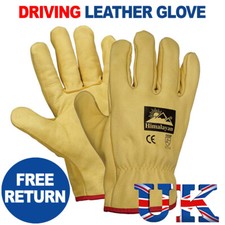 Premium Yellow Leather Driver Work Gloves Fleece Lined Lorry Truck Driving Glove