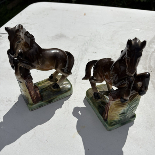 Ceramic horse bookends pair - ceramic,