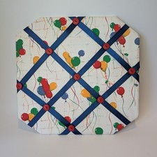 White And Multi Handcrafted Fabric Notice Memo Cork Pin Board Vintage Balloons. 