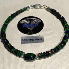 BLACK FIRE OPAL 925 STERLING SILVER BRACELET AND CABOCHON STAMPED & HAND MADE UK