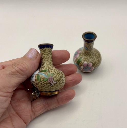 Pair miniature cloisonne vases - miniature,