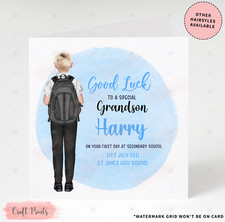 Personalised Boys First Day At Secondary High School Good Luck Card
