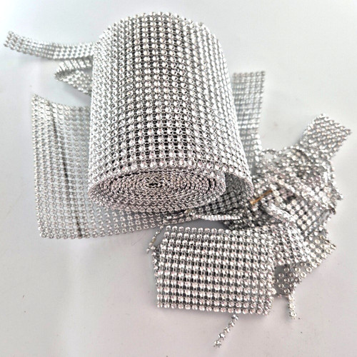 Silver diamante roll plastic - silver,