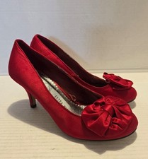 DEBUT Red Satin Effect Court Shoes Stiletto Heel Extra Wide Fit UK Size 5 New