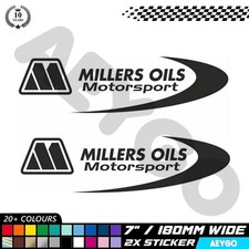 2x MILLERS OILS Vinyl Stickers Decal Car Window Bumper Race Livery Mod Sponsor