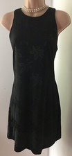 Size 12 Stripes Black Sleeveless Shiny Leaf Print Short Dress New