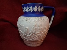 Antique Victorian Relief  Moulded Minton Blue & White Sprig Hunting Jug Pad Mark