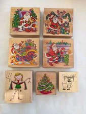7 Large Crafting Printing Rubber Wooden Stamps Blocks for Christmas Card making 