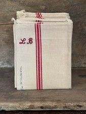 Vintage Unused French Monogrammed Linen Cotton Torchons - FREE UK POSTAGE